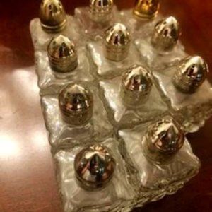 Miscellaneous Crystal/Glass Salad Bowl, Salt & Pepper Shakers, plates